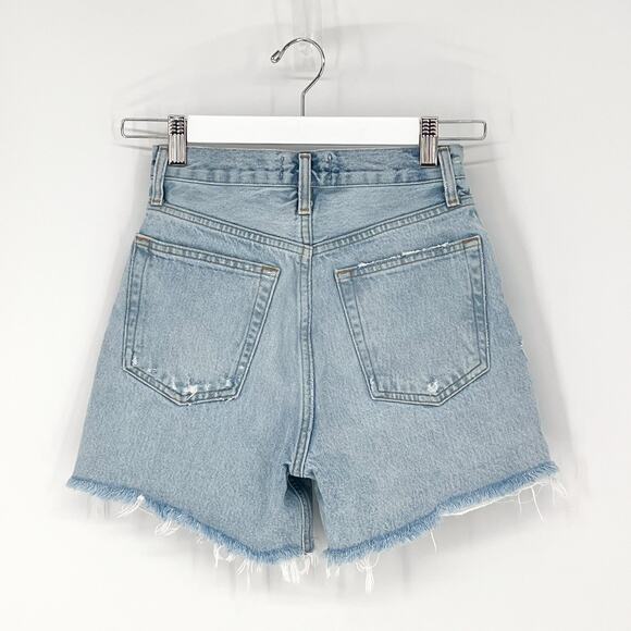 AGOLDE Riley Cutoff Distressed Denim Shorts Women’s Size 23 Groove Light Wash - Picture 5 of 5